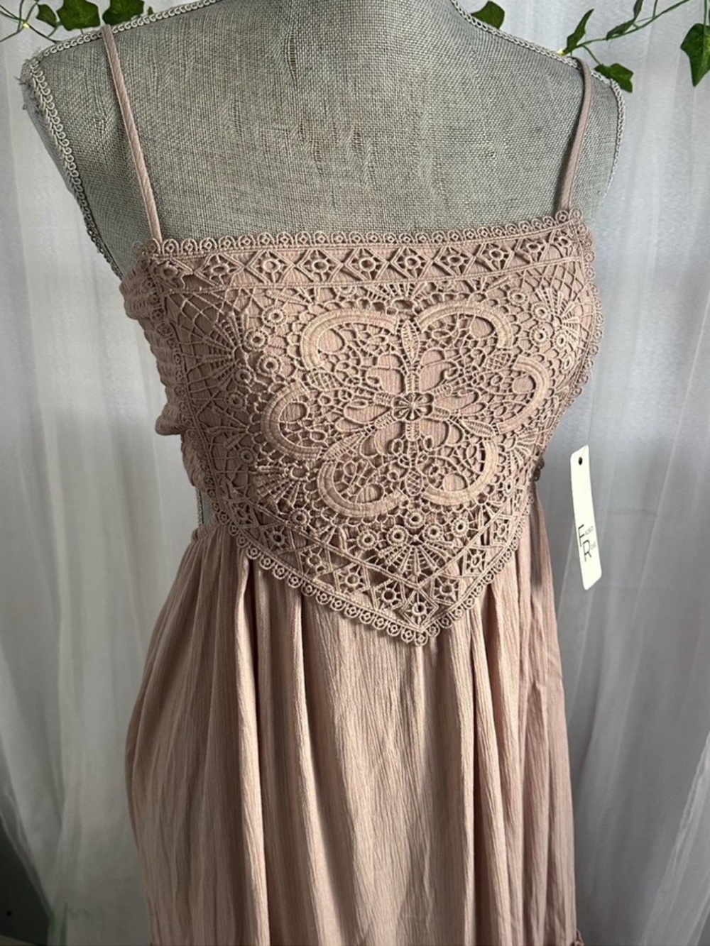 Strapless Crochet Bodice Maxi Dress in Blush